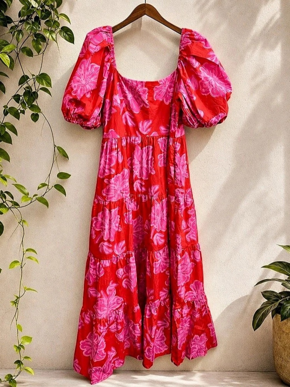 PRETTYGARDEN Women's Casual Summer Midi Dress Puffy Short Sleeve Square Neck